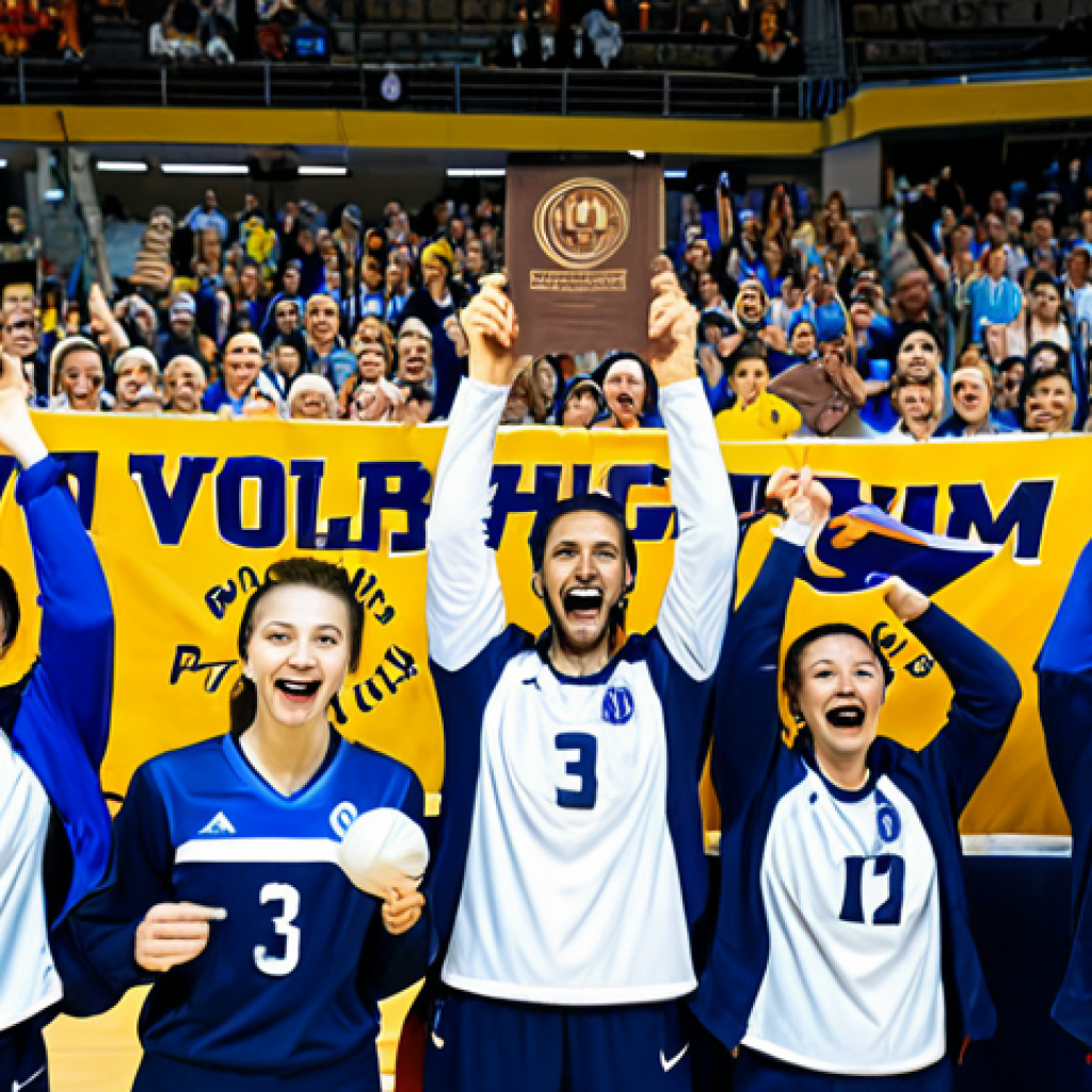 Cheering at a Volleyball Game**

"A group of fully clothed people enthusiastically cheering at a professional volleyball game, modest attire, holding team banners and wearing team colors, bright stadium lights, safe for work, appropriate content, perfect anatomy, correct proportions, well-formed hands, natural poses, family-friendly."

**