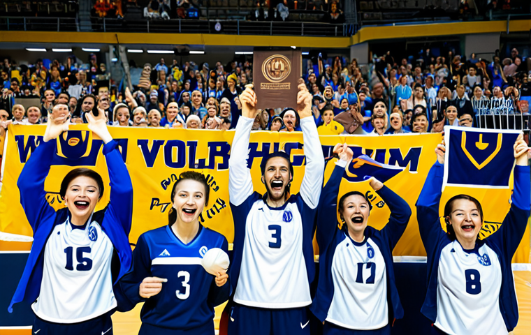 Cheering at a Volleyball Game**

"A group of fully clothed people enthusiastically cheering at a professional volleyball game, modest attire, holding team banners and wearing team colors, bright stadium lights, safe for work, appropriate content, perfect anatomy, correct proportions, well-formed hands, natural poses, family-friendly."

**