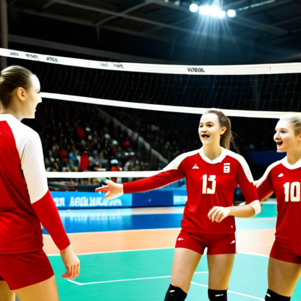 Dynamic Volleyball Team Action**

"A volleyball team of six players in action during a match, fully clothed in modern, stylish volleyball uniforms with a bold color scheme (e.g., red and gold). The uniforms feature a dynamic graphic design representing the team's spirit. The background shows a brightly lit indoor volleyball court with blurred spectators. Safe for work, appropriate content, professional sports photography, perfect anatomy, correct proportions, natural pose, well-formed hands, proper finger count, family-friendly, modest sportswear."

**
