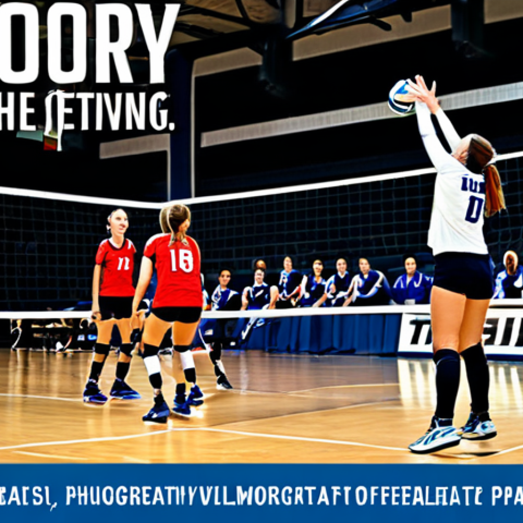 Dynamic Volleyball Banner**

"Volleyball team banner featuring vibrant team colors, dynamic action shot of a player spiking the ball, bold gothic font with a catchy slogan like 'Victory Echoes on the Court!', safe for work, appropriate content, fully clothed volleyball players in uniform, perfect anatomy, correct proportions, professional sports photography, high quality, family-friendly, no suggestive content."

**