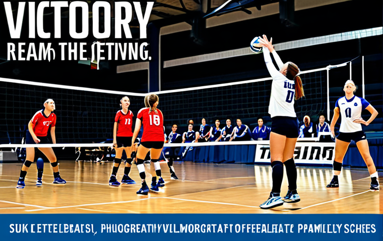 Dynamic Volleyball Banner**

"Volleyball team banner featuring vibrant team colors, dynamic action shot of a player spiking the ball, bold gothic font with a catchy slogan like 'Victory Echoes on the Court!', safe for work, appropriate content, fully clothed volleyball players in uniform, perfect anatomy, correct proportions, professional sports photography, high quality, family-friendly, no suggestive content."

**