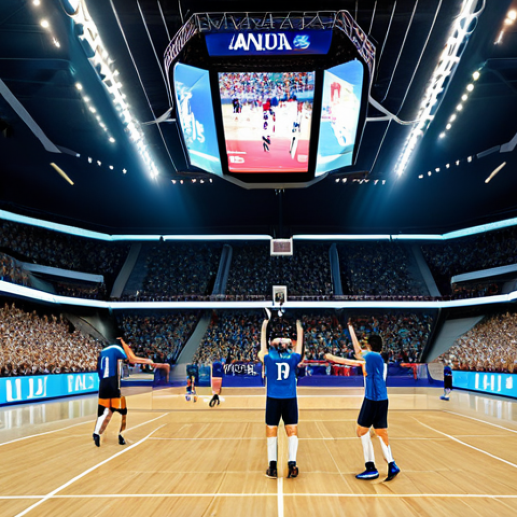 배구 경기에 적합한 장소 - Volleyball Arena Excitement**
"A vibrant volleyball arena filled with cheering fans, fully clothed,...