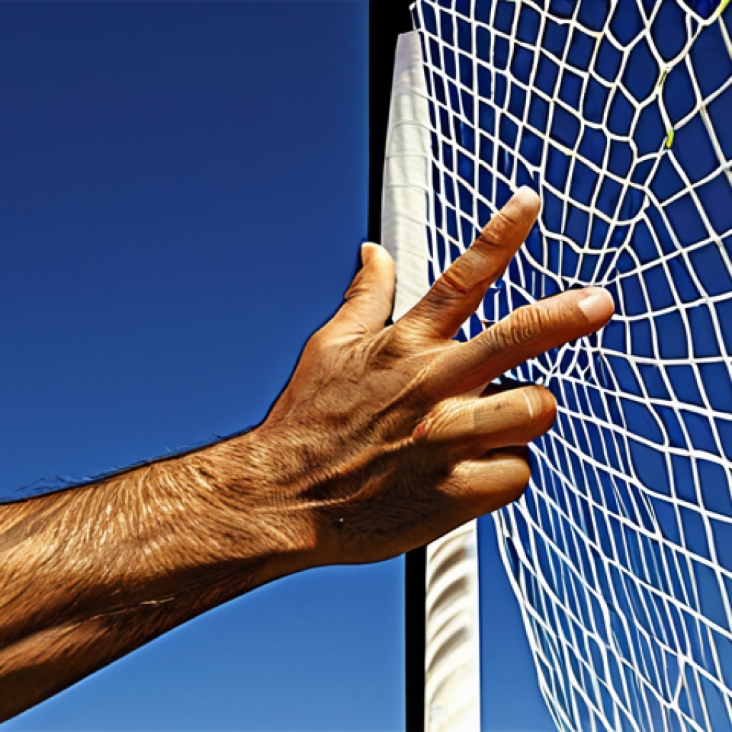 배구 경기 규칙 이해를 위한 비디오 - **"Touch Net" (タッチネット):** One hand is pointing precisely to the top of the net, then swiftly transit...