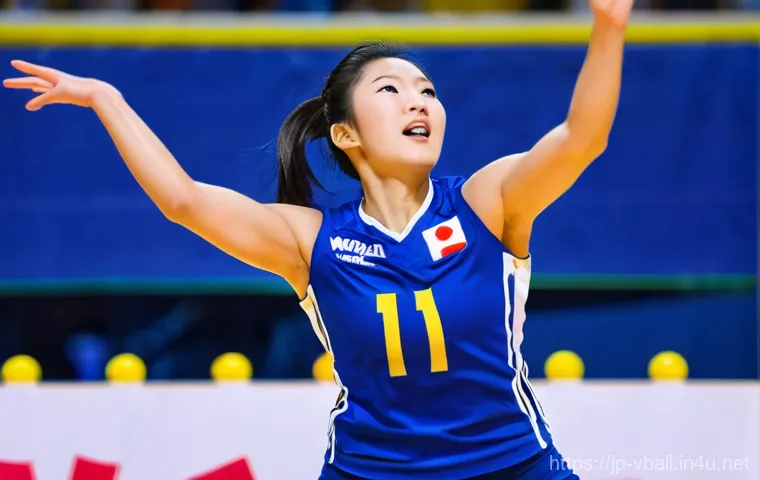 배구의 인기 상승 이유 - **Dynamic Star Player's Attack:**
    An athletic Japanese female volleyball player, mid-air, powerf...