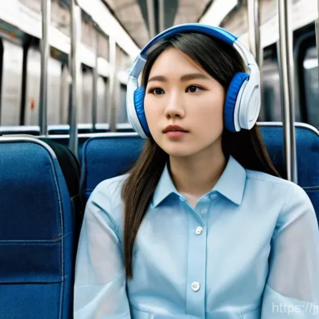 배구 관련 팟캐스트 - **Prompt:** "A young Japanese woman in her early 20s is sitting comfortably on a modern, clean subwa...