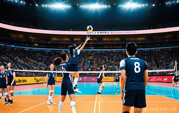 배구 리그 순위 업데이트 - "A dynamic, high-energy indoor V.LEAGUE volleyball match at its peak. Players are mid-action, captur...