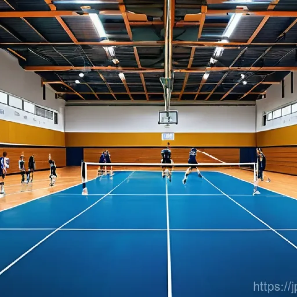 배구 네트 높이와 조정법 - **Prompt 1: A comparative scene of volleyball players across different age groups and genders on cou...