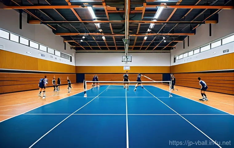 배구 네트 높이와 조정법 - **Prompt 1: A comparative scene of volleyball players across different age groups and genders on cou...