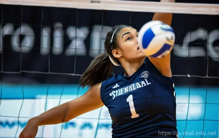 배구 블로킹 잘하는 법 - **Prompt 1: The Impregnable Wall Block**
    "A dynamic full-body shot of a female volleyball player...
