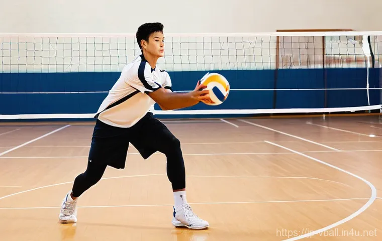 배구 훈련 시 가장 흔한 실수 - **Prompt 1: Dynamic Low Stance and Footwork**
    An athletic male volleyball player, aged around 19...