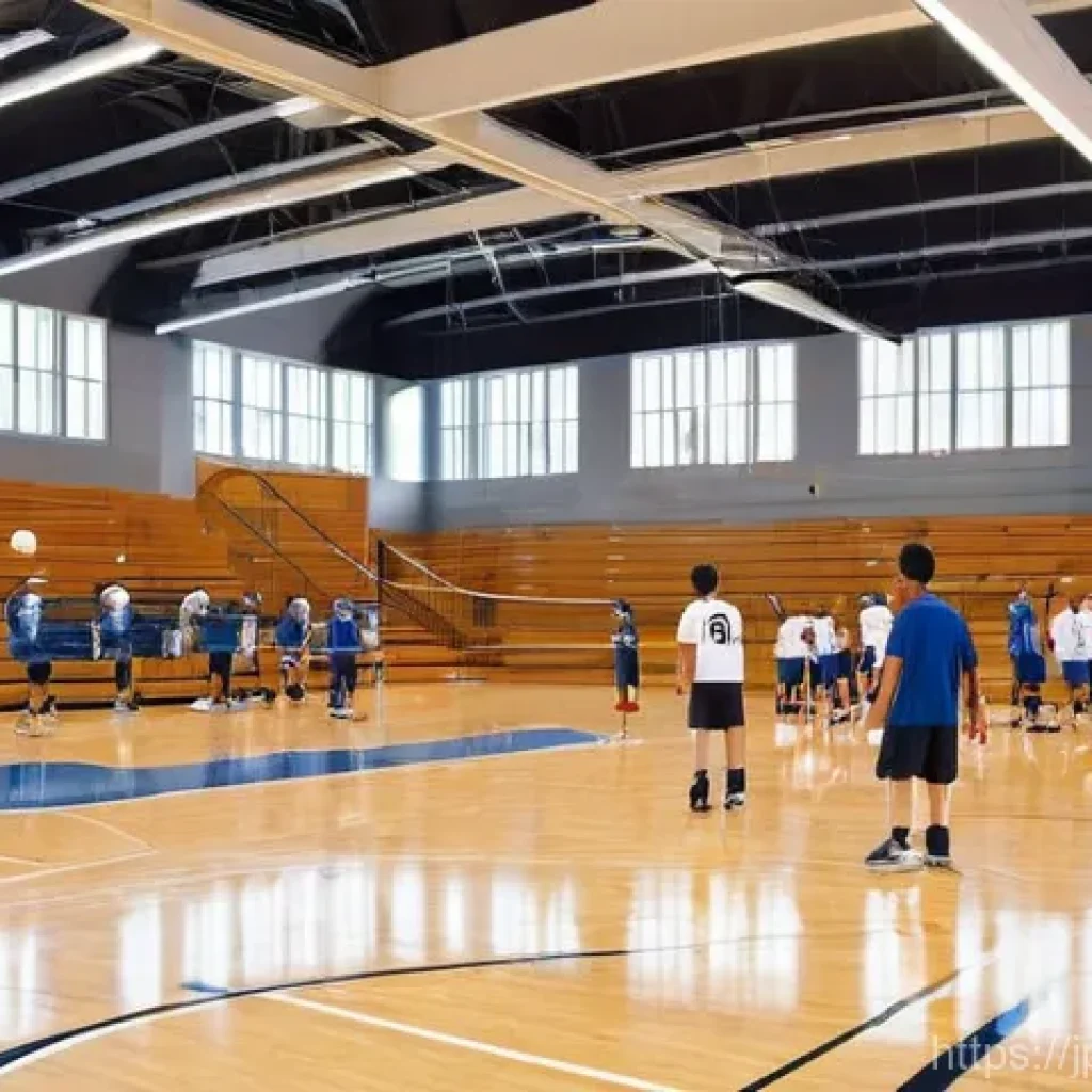 배구 경기장 위치 정보 - **Prompt: Vibrant Community Volleyball at a Renovated Public Gymnasium**
    A lively scene inside a...
