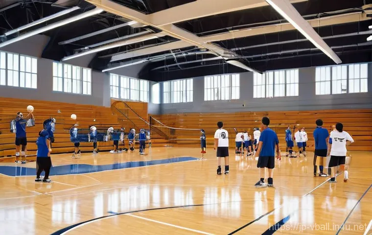 배구 경기장 위치 정보 - **Prompt: Vibrant Community Volleyball at a Renovated Public Gymnasium**
    A lively scene inside a...