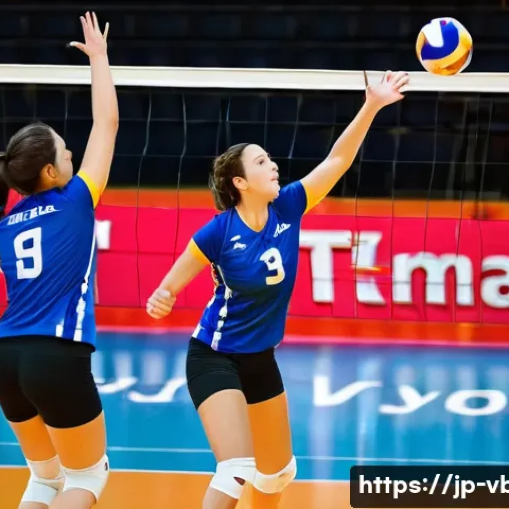 배구 경기에서의 의사소통 - **Vocal Leadership and Timely Encouragement in Volleyball**
Prompt: A dynamic indoor volleyball...