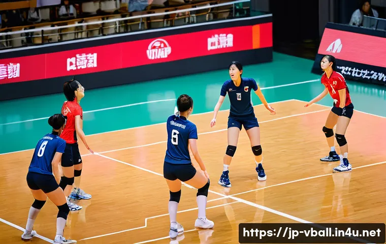 배구 경기에서 승리를 위한 팁 - A dynamic volleyball match scene focusing on team communication and coordination: several Japanese v...