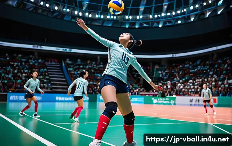 배구 리그에 관한 기본 정보 - A dynamic volleyball match scene in a modern indoor stadium filled with energetic Japanese fans, foc...