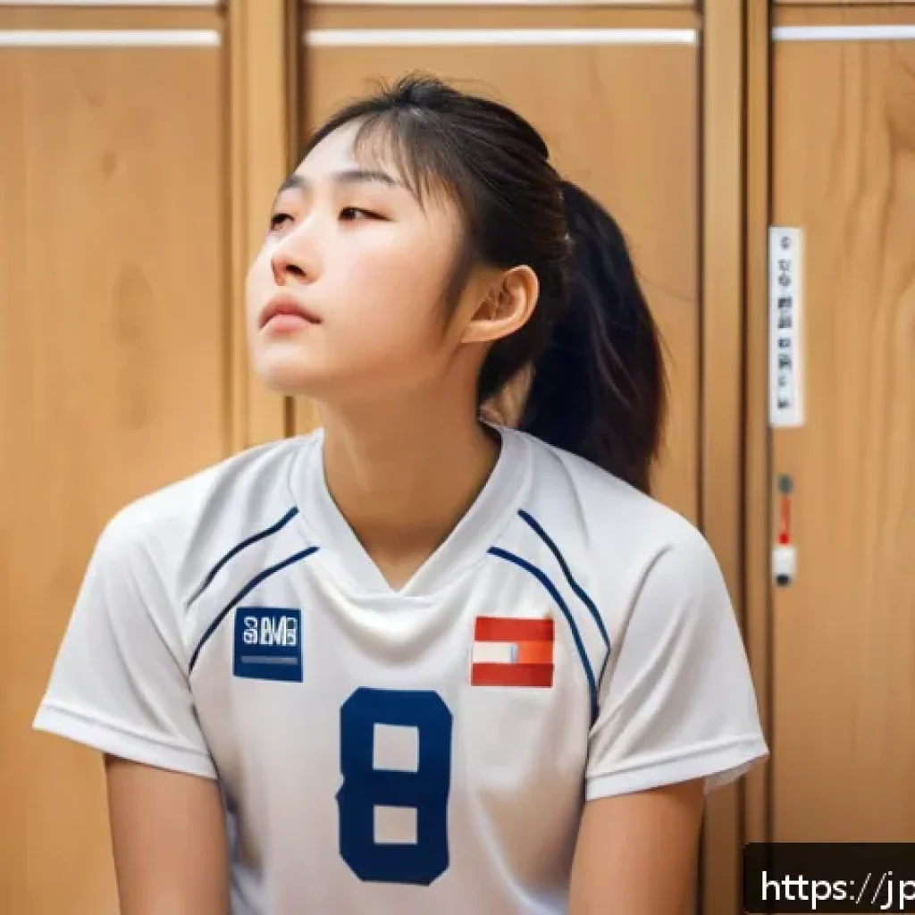 배구 경기 후 멘탈 회복 - A young Japanese volleyball player sitting calmly in the locker room after a match, practicing deep ...