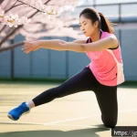 배구 시즌별 훈련 계획 - A dynamic spring training scene featuring a young Japanese volleyball player in sporty attire perfor...
